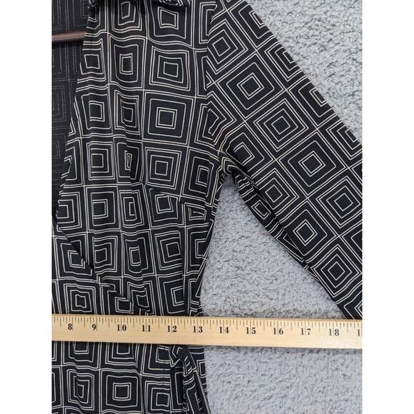 Express Wrap Dress Women Size 3/4 Black Geometric Surplice V-Neck Collared - Picture 9 of 12
